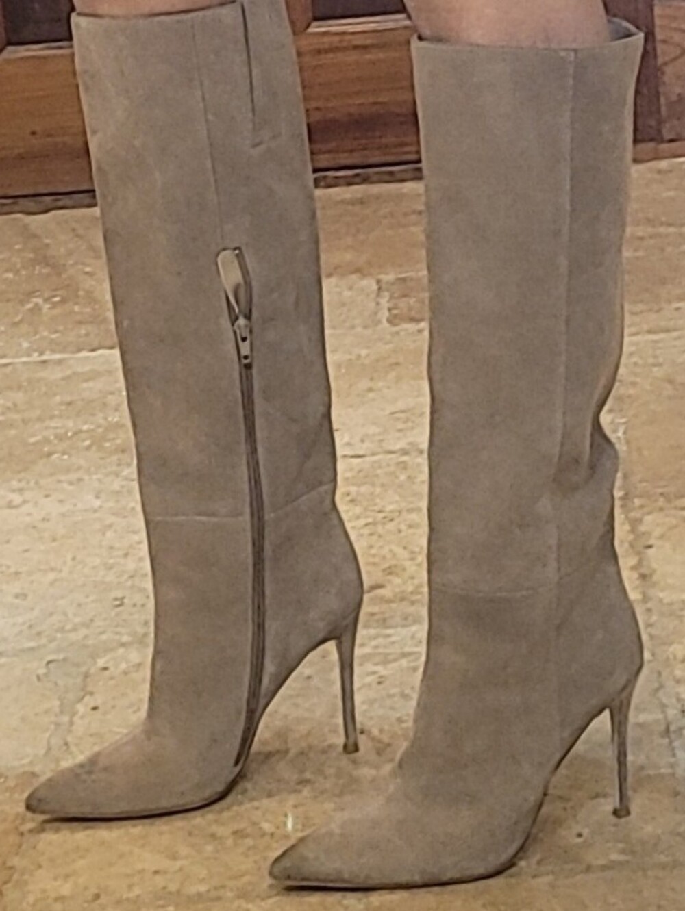 Browns B2 Knee-High Stiletto Boots – Taupe Suede – Like New